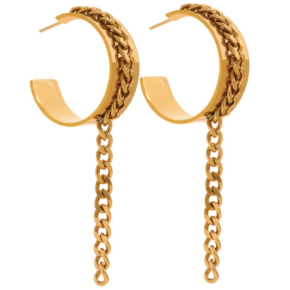 Waterproof C shape circle chain earrings - Picture 3 of 4